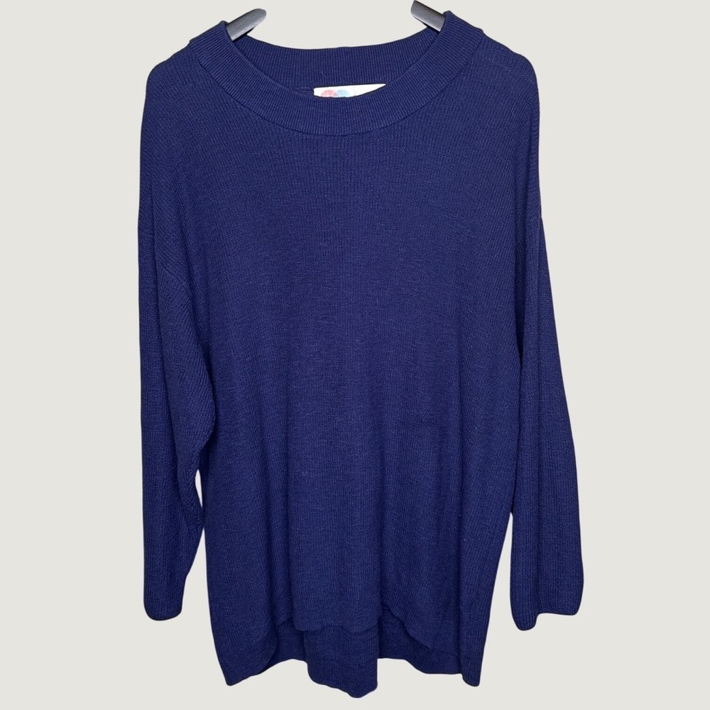Free People FP Beach Navy Blue Oversized Crew Neck Knit Pullover Sweater Large